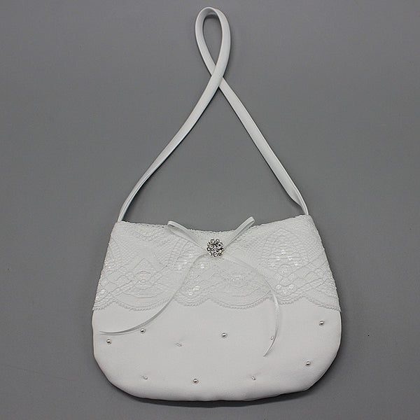 First Communion Purse | Satin look | White | Beads | 5