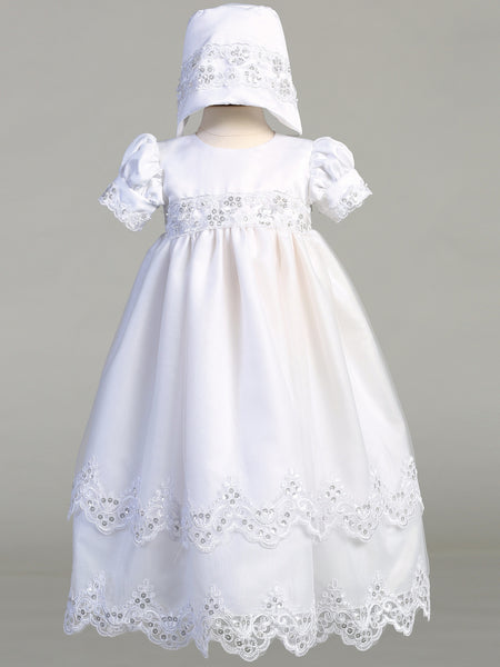 NAOMI White Embroidered Tulle Christening Gown (0-18m)