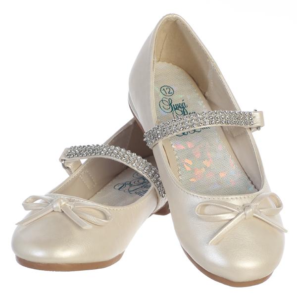 SUMMER Ivory Patent Dress Shoes with Rhinestone Strap Junior Sizes 9 to 5