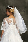 VEIL040 White Rhinestone & Pearl Flower Crown with Veil