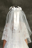 VEIL040 White Rhinestone & Pearl Flower Crown with Veil