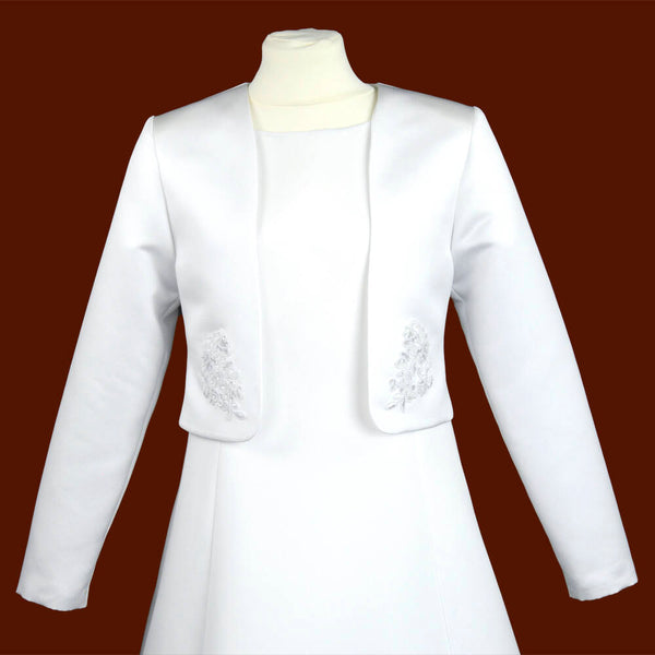 Z3 Long Sleeve White Satin Bolero with Applique