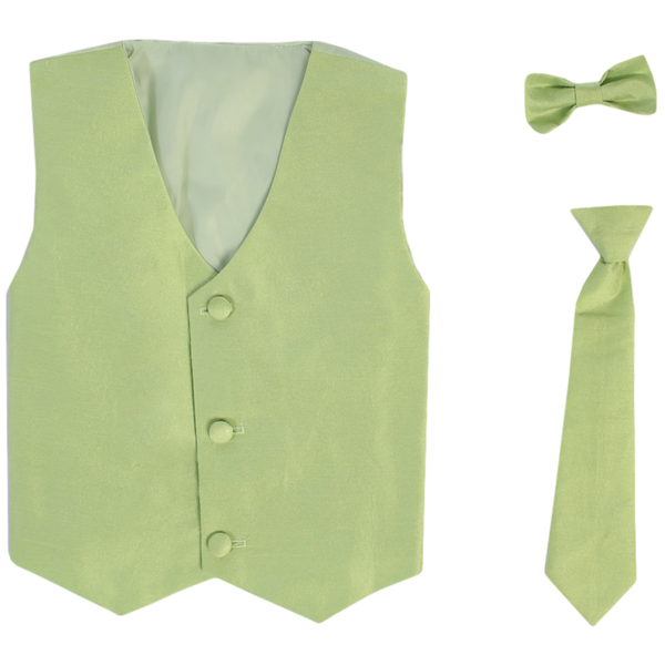 Boys Apple Green Poly Silk Waistcoat and Tie Set (3 months to 14 years)
