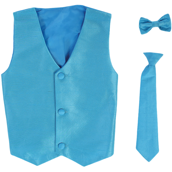 Boys Aqua Blue Poly Silk Waistcoat and Tie Set (3 months to 14 years)