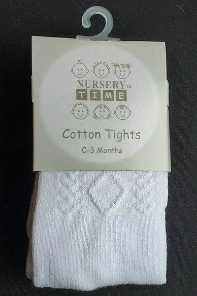 White Cotton Baby Tights with a Diamond Pattern (0-24m)