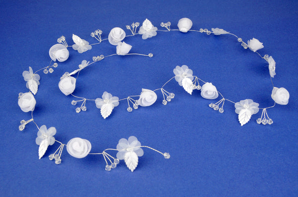 KR64102 White Flexible Twine Headpiece with Roses & Beads