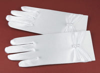 KR6334 White Short Satin Communion Gloves with Two Pearls (regular and large size)