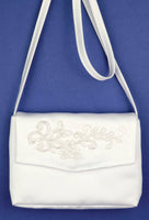 KR6258 White Satin Communion Handbag with Applique