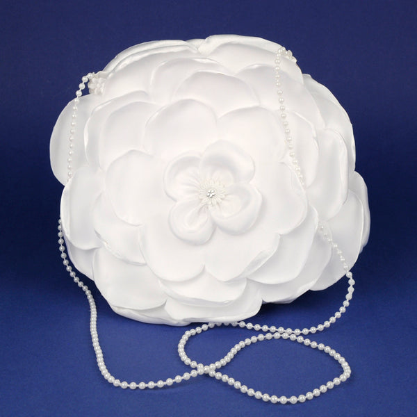 KR6291 White Satin Flower Handbag