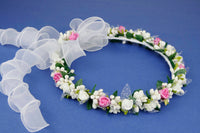 KR64709 Floral Halo Wreath Headpiece with Organza Ribbons
