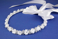 KR64726 White Halo Wreath Headpiece with Satin Ribbons