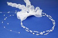 KR64654 White Halo Wreath Communion Headpiece with Organza Ribbons