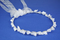 KR64666 White Halo Wreath Headpiece with Organza Ribbons
