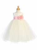 BL228 Baby Ivory Poly Silk & Tulle Dress with Optional Sash (6-24m)