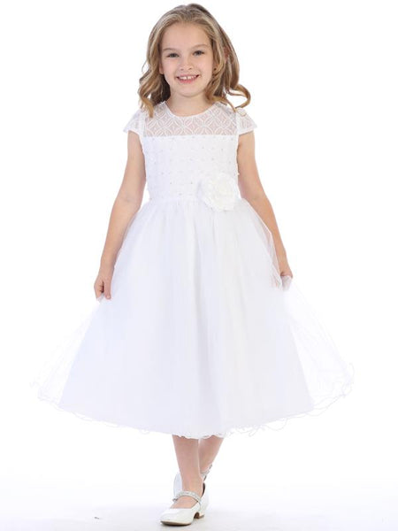 BL306 White Lace & Tulle Dress with Rhinestones & Pearls (4 years-20X)