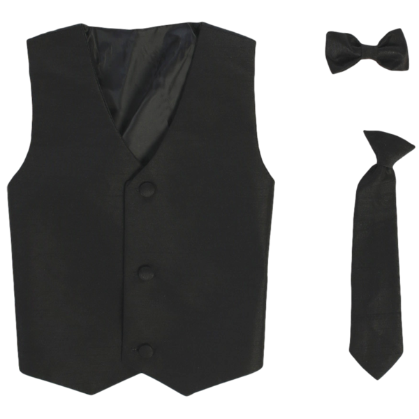 Boys Black Poly Silk Waistcoat and Tie Set (3 months to 14 years)