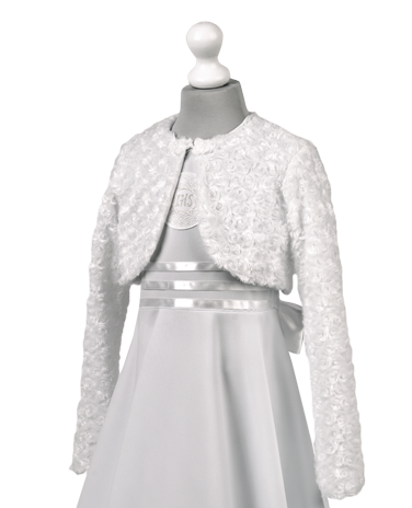 ROZ001 White Soft Rosette Bolero 5 10 yrs and plus size Leana