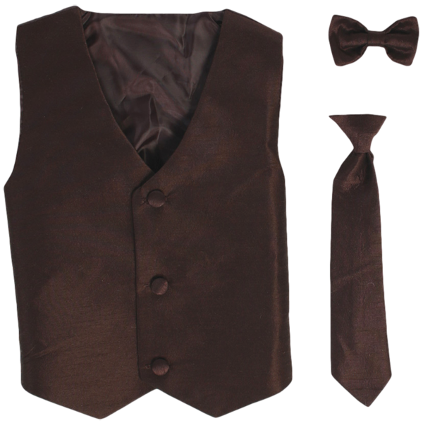 Boys Brown Poly Silk Waistcoat and Tie Set (3 months to 14 years)