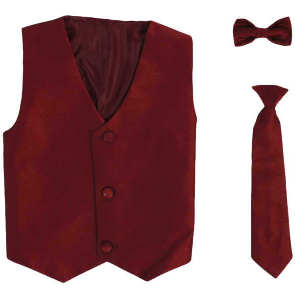 Boys Burgundy Poly Silk Waistcoat and Tie Set 3 months to 14 years