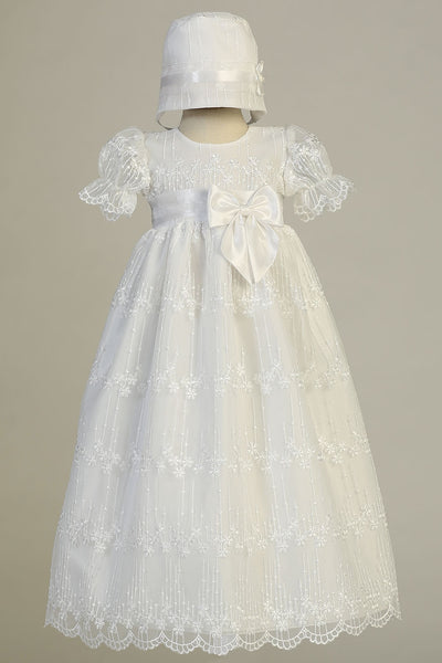 CAMILA White Embroidered Tulle Christening Gown