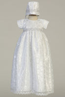 CASSANDRA White Christening Gown with Silver Trim (0-18m)