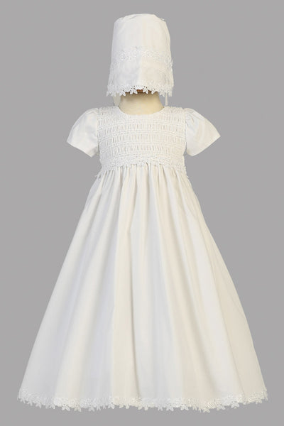 Zara white cotton pique and cotton lace infant blessing christening baptism  gown  Anna Bouche