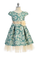 SALE KD506 Teal Brocade Peaking Tulle High-Low Dress (6 years only)