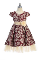 SALE KD506 Burgundy Brocade Peaking Tulle High-Low Dress (4 years only)