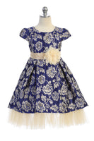 SALE KD506 Royal Blue Brocade Peaking Tulle High-Low Dress (6 years only)