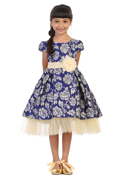SALE KD506 Royal Blue Brocade Peaking Tulle High-Low Dress (6 years only)