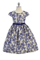 SALE KD502 Royal Blue Brocade Sleeve Dress (4 & 12 years only)