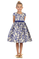 SALE KD502 Royal Blue Brocade Sleeve Dress (4 & 12 years only)