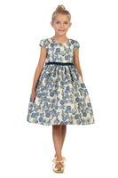 SALE KD502 Teal Blue Brocade Sleeve Dress (6 years only)
