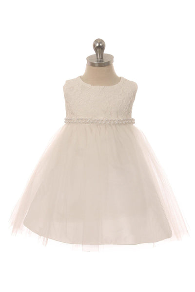 KD456B-C Ivory Baby Dress with Pearl Trim (3-24m)