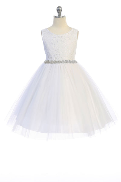 KD456-A White Lace Dress with Rhinestone Trim (2-14 yrs)