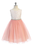 KD456-A Dusty Rose Lace Dress with Rhinestone Trim (2-14 years)