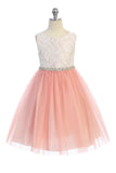 KD456-A Dusty Rose Lace Dress with Rhinestone Trim (2-14 years)