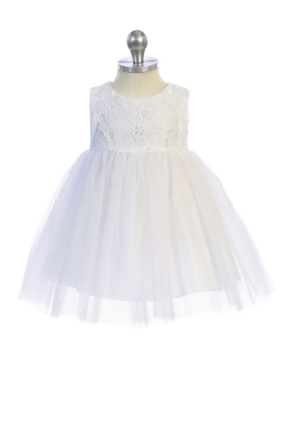 KD414B White Lace Illusion Baby Dress (3-24m)
