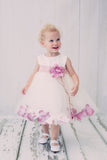 KD195 White Baby Dress with Organza Sash, Flower & Petals (3-24 months)