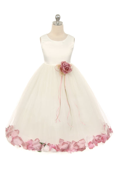 KD160B Ivory Dress with Flower & Petals (sizes 2-20.5)