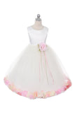 KD160B White Dress with Flower & Petals (sizes 2-20.5)