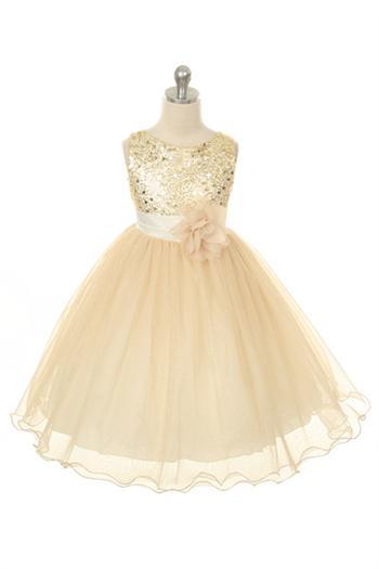 SALE KD305 Gold Sequined Bodice Dress (2 & 4 years only)