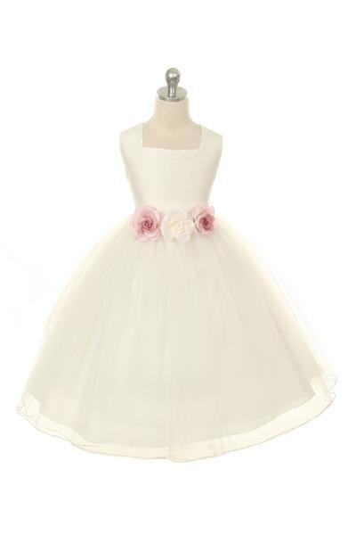 KD428X Ivory Plus Size Poly Silk & Tulle Dress (sizes 16.5-20.5)