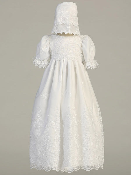 EMILY Long White Organza Christening Gown (0-18m)
