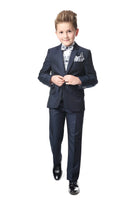 ENZO Textured Navy 3 Piece Slim Fit Boys Suit (6-14 years)