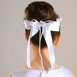 F1125 White Halo Wreath Communion Headpiece with Satin Ribbons
