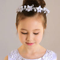 F1125 White Halo Wreath Communion Headpiece with Satin Ribbons