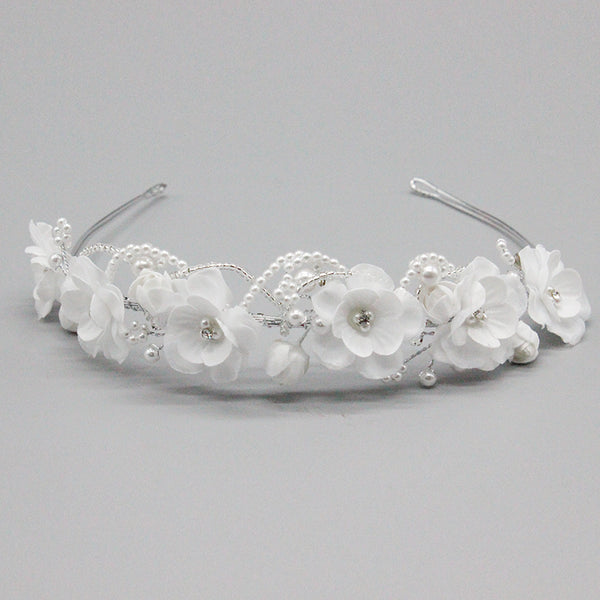 F1256 Tiara Hairband with Flowers Pearls and Rhinestones