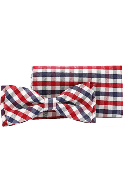 F1 Red Check Bowtie & Hanky Set