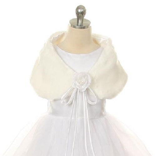 LAST CHANCE KD232 Ivory Fur Shawl with Corsage (2-12 years)